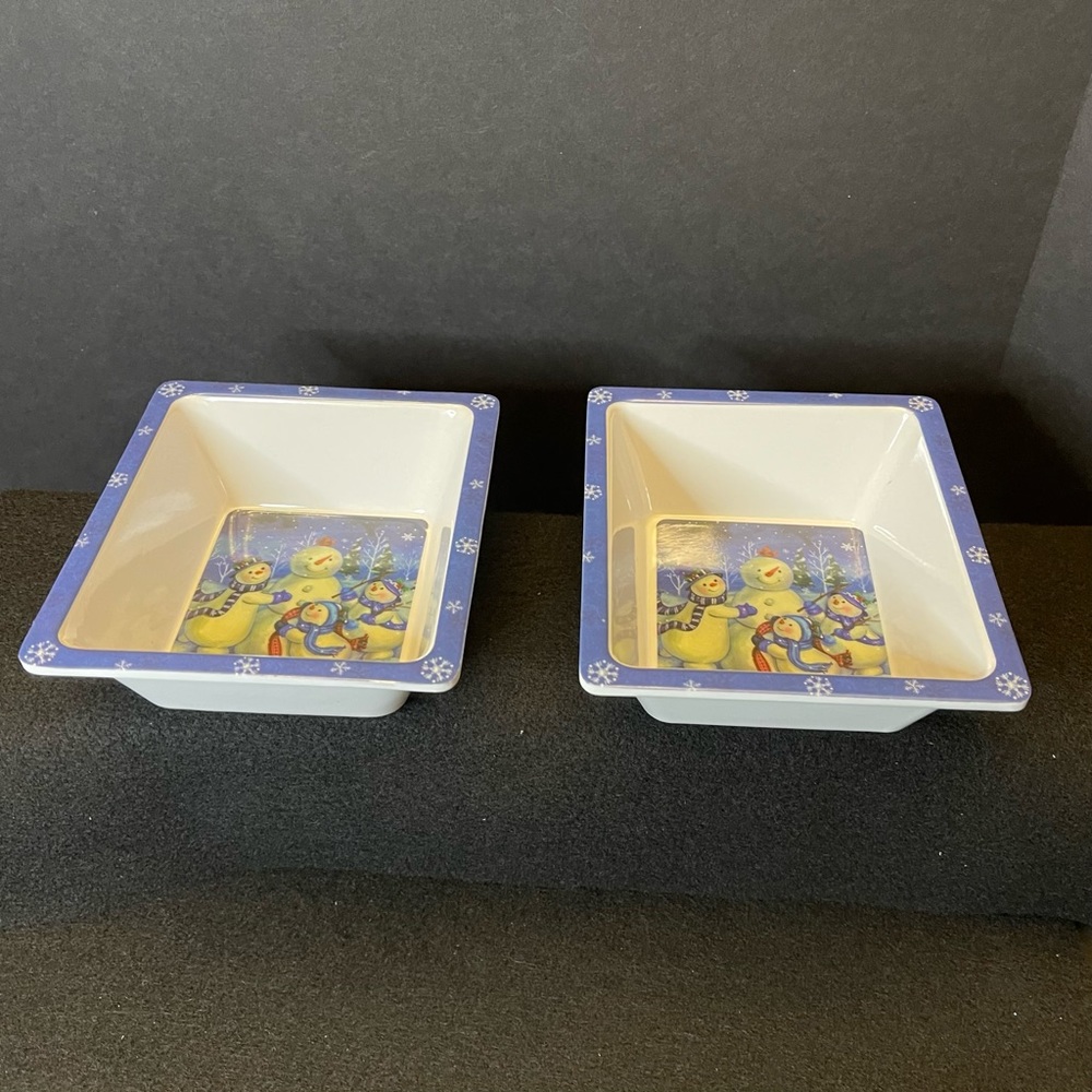 2 Snowman Snack Rectangle Bowls 6 x 5.25 Inches - Picture 9 of 16